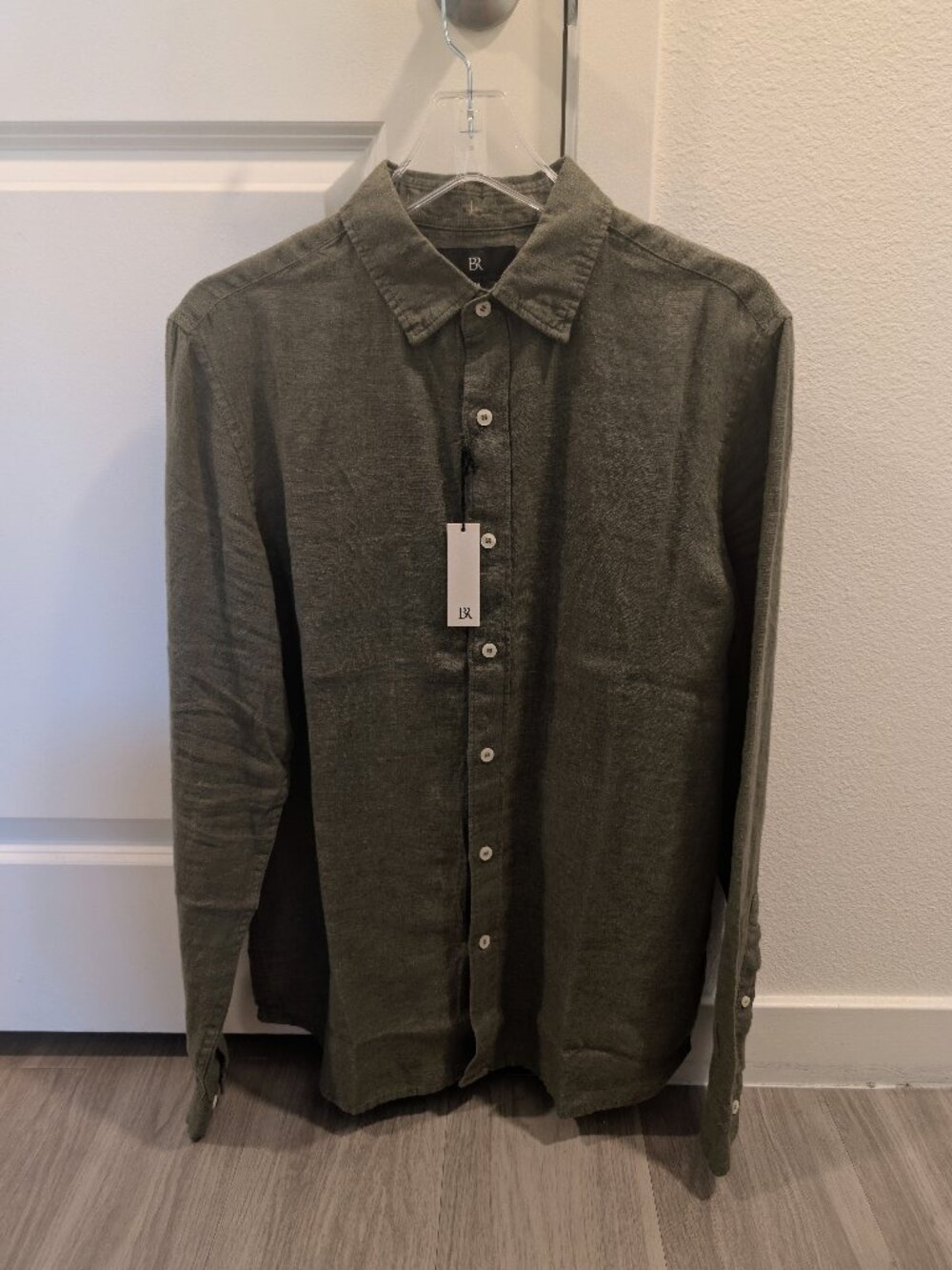 Banana Republic Slim Fit Linen Long Sleeve Shirt Medium Olive Green NWT $100